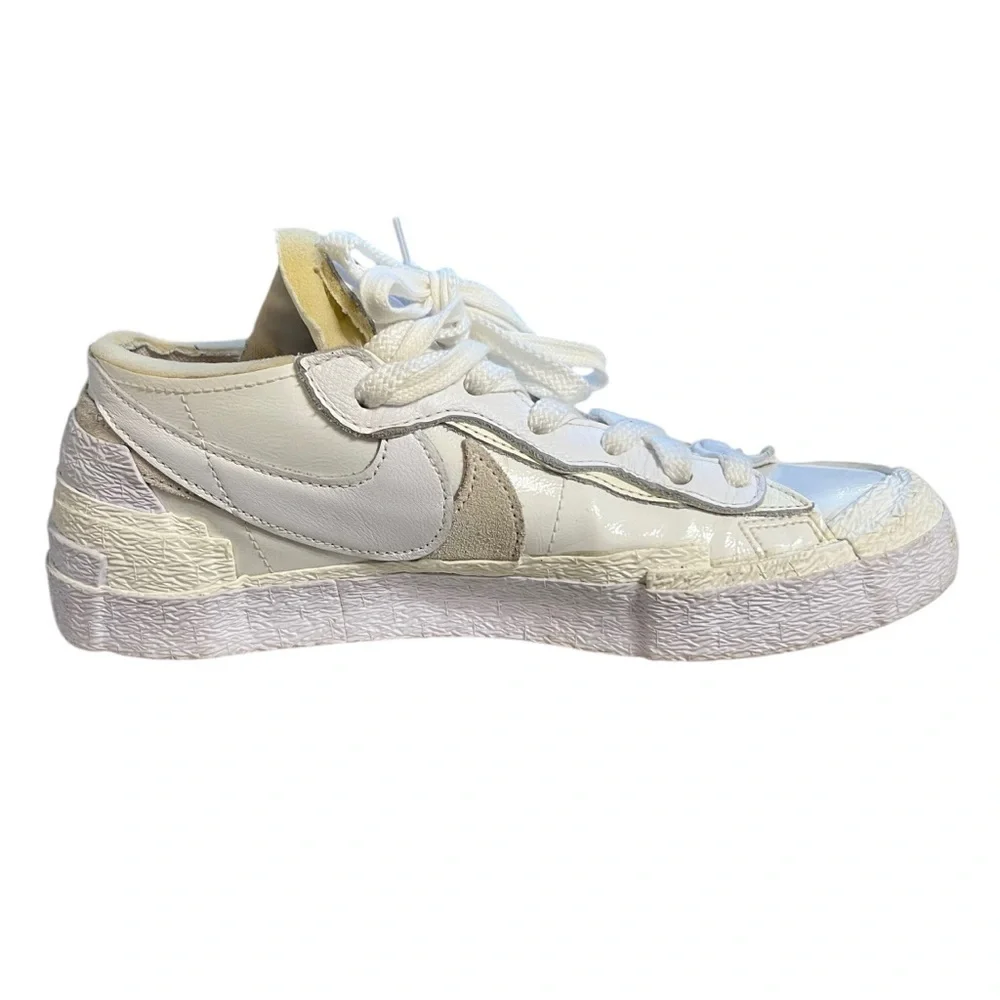 Nike Blazer Low Sacai Triple White Patent Leather DM6443-100 Men's US Size 7
